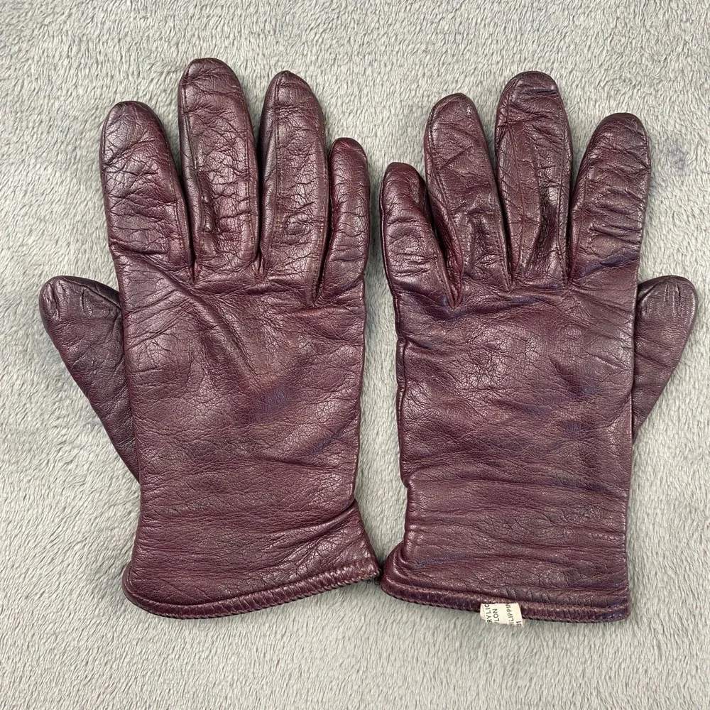 Vintage Burgundy Leather Lined Gloves Size 7.5 Wine Red‎ WPL 8931 Made in PH